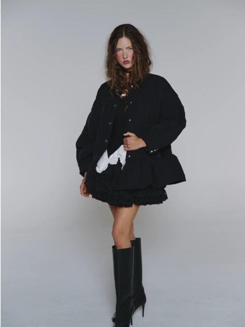 Selkie The Caviar Black Quilted Varsity Jacket